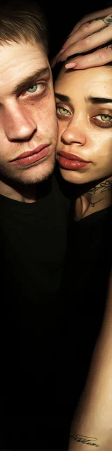 Free dark romance bookmark featuring a couple touching foreheads